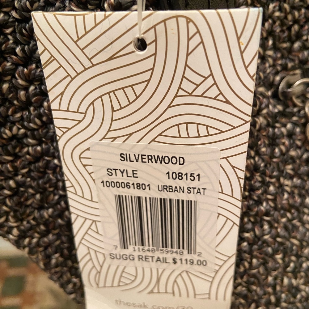 The Sak Crochet Silverwood Hand Crafted Brown/Silver Tweed Boho tote like BagNWT - Picture 5 of 15